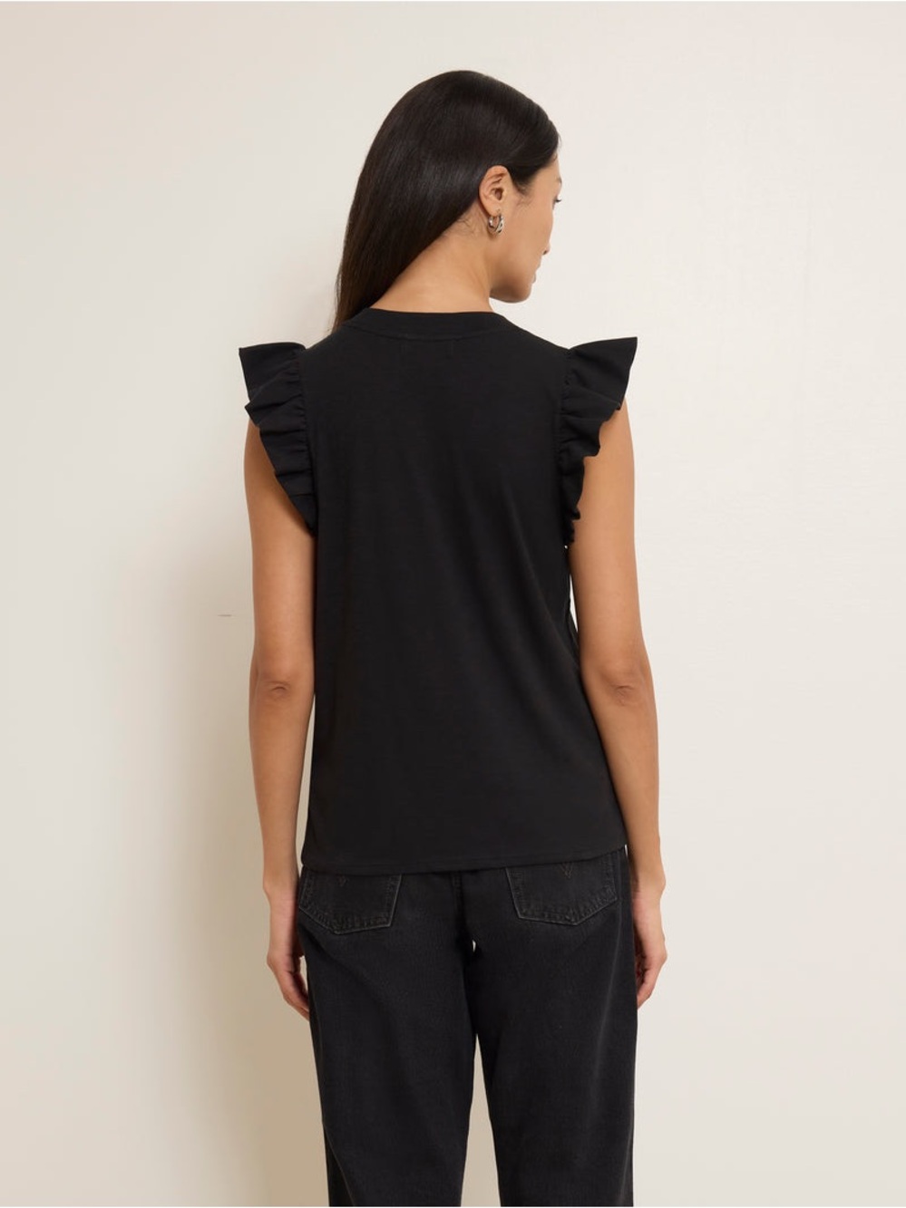 Nation LTD Paulette Tank Black Pima Cotton Ruffle Top XS - Picture 10 of 10
